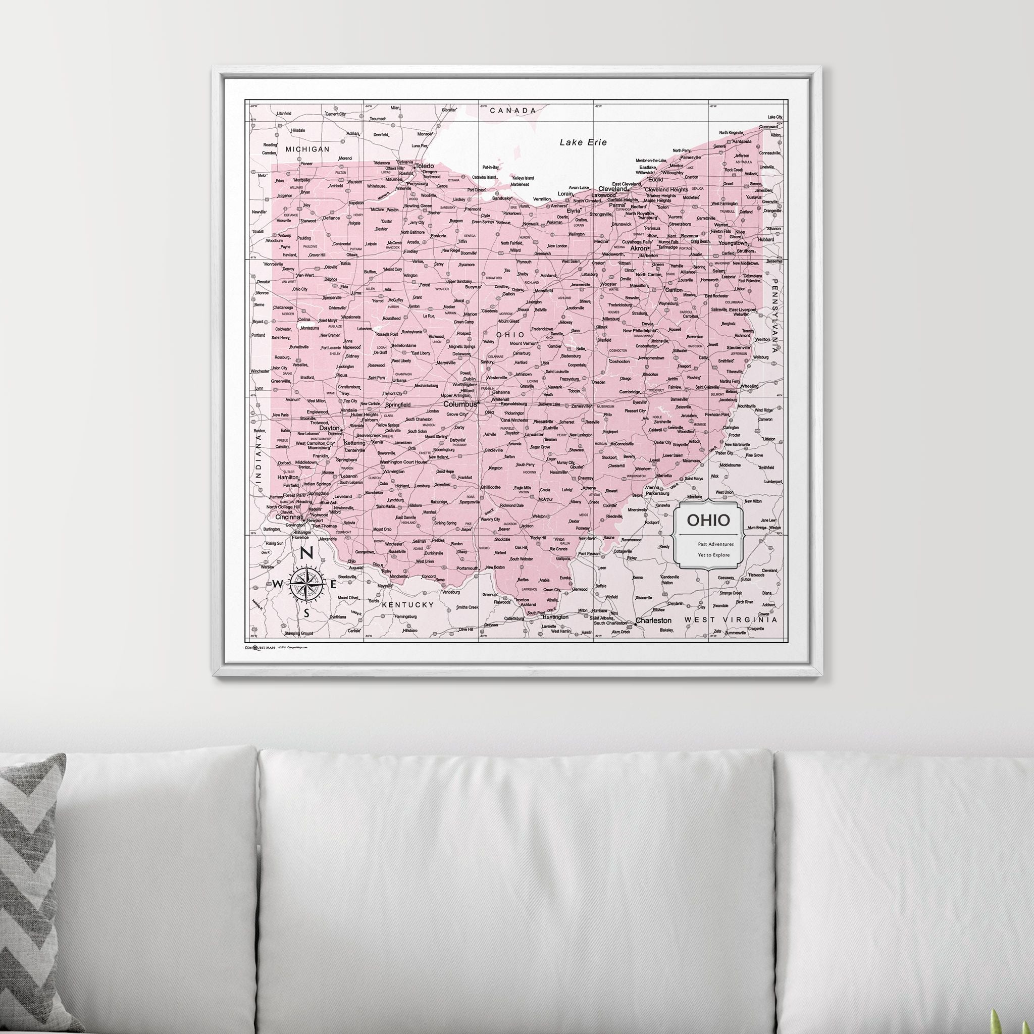 Push Pin Ohio Map (Pin Board) - Pink Color Splash CM Pin Board