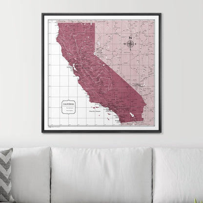 Push Pin California Map (Pin Board) - Burgundy Color Splash CM Pin Board