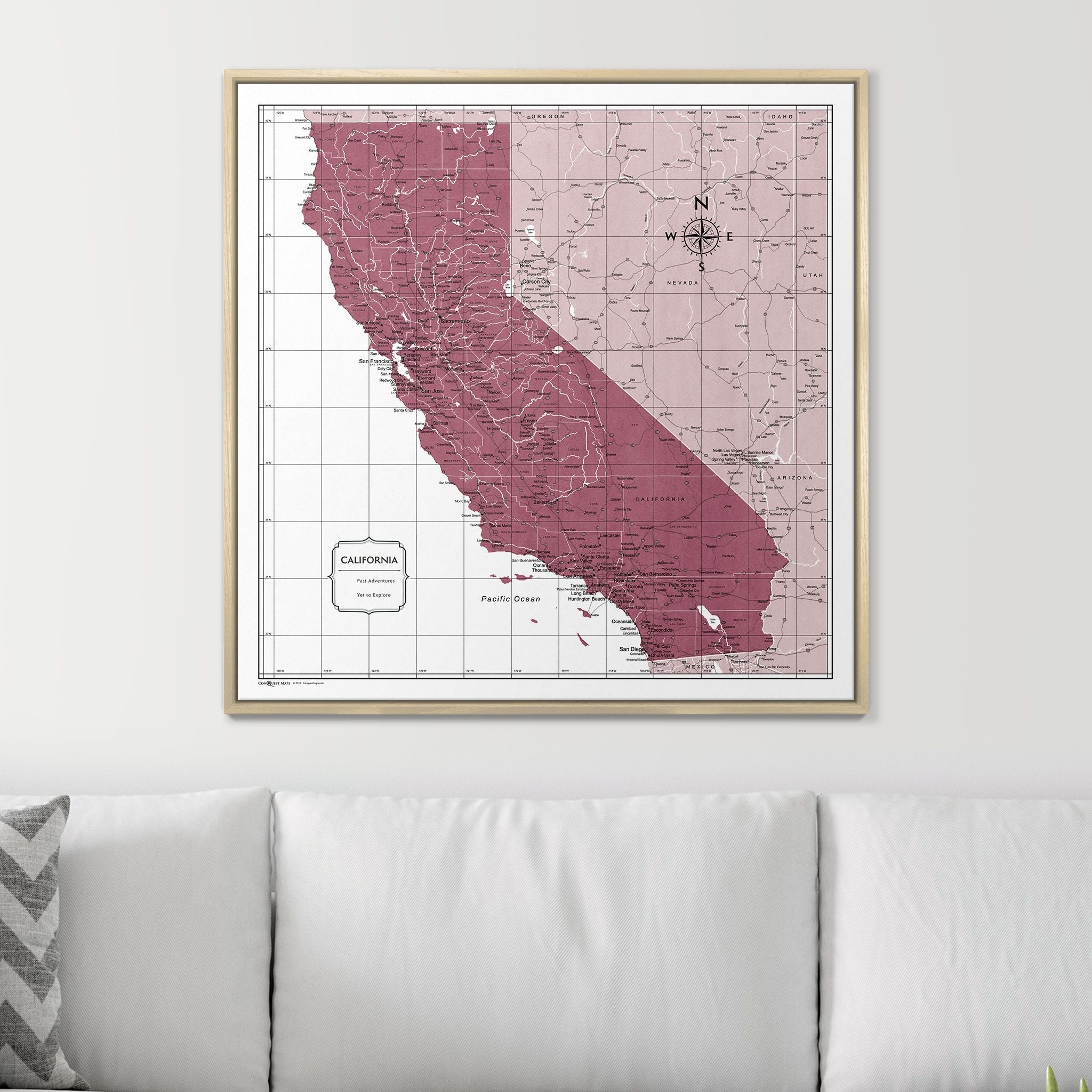 Push Pin California Map (Pin Board) - Burgundy Color Splash CM Pin Board