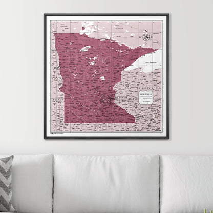 Push Pin Minnesota Map (Pin Board) - Burgundy Color Splash CM Pin Board