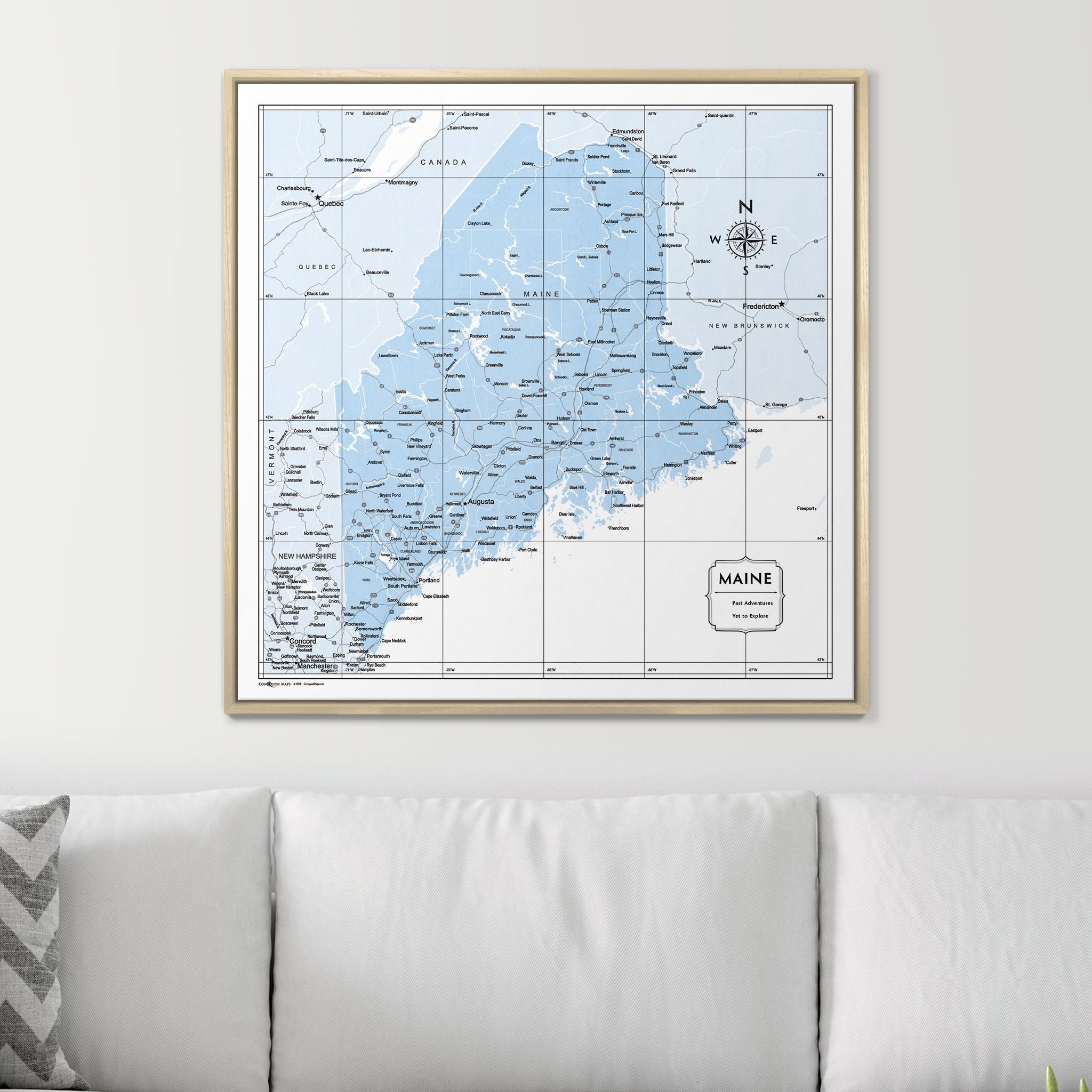 Push Pin Maine Map (Pin Board) - Light Blue Color Splash CM Pin Board