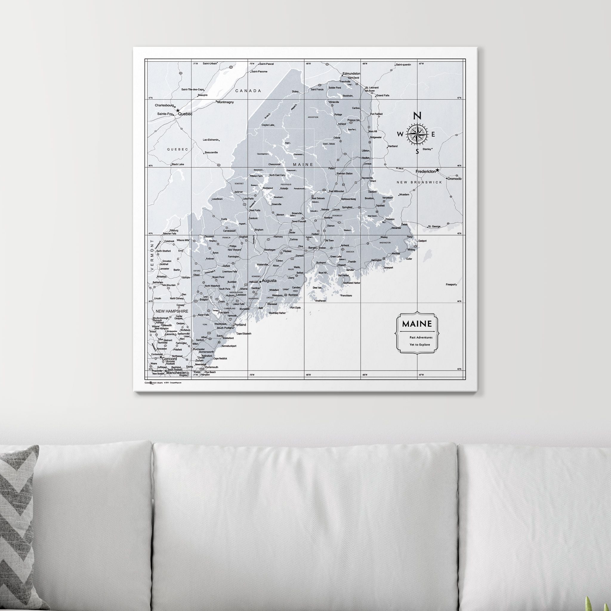 Push Pin Maine Map (Pin Board) - Light Gray Color Splash CM Pin Board