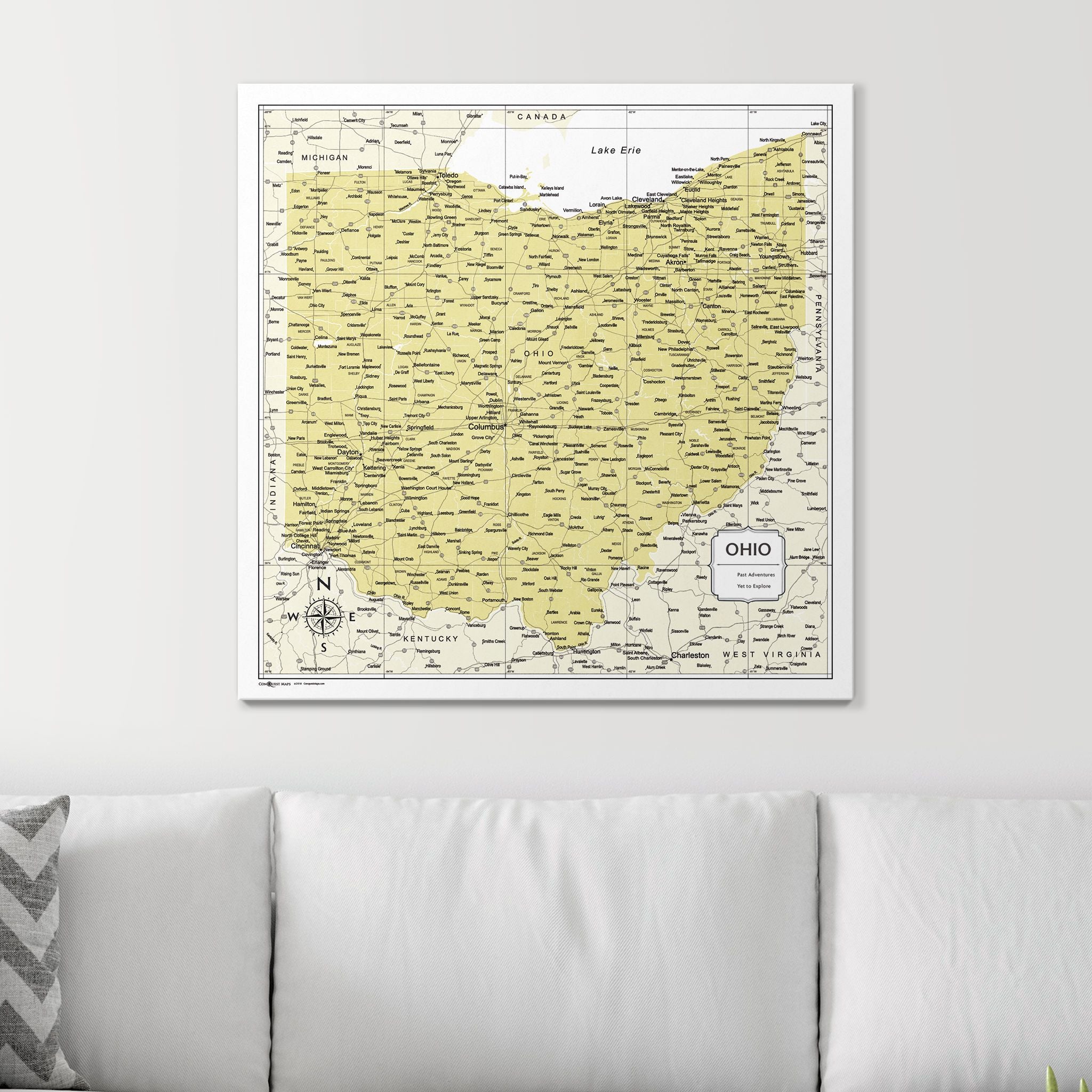 Push Pin Ohio Map (Pin Board) - Yellow Color Splash CM Pin Board