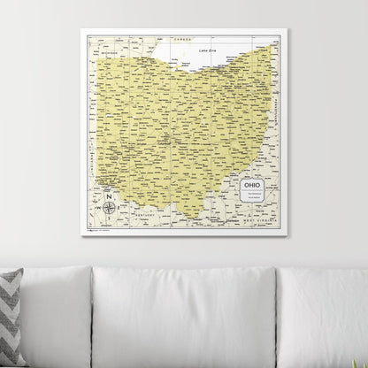 Push Pin Ohio Map (Pin Board) - Yellow Color Splash CM Pin Board