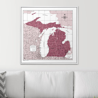 Push Pin Michigan Map (Pin Board) - Burgundy Color Splash CM Pin Board