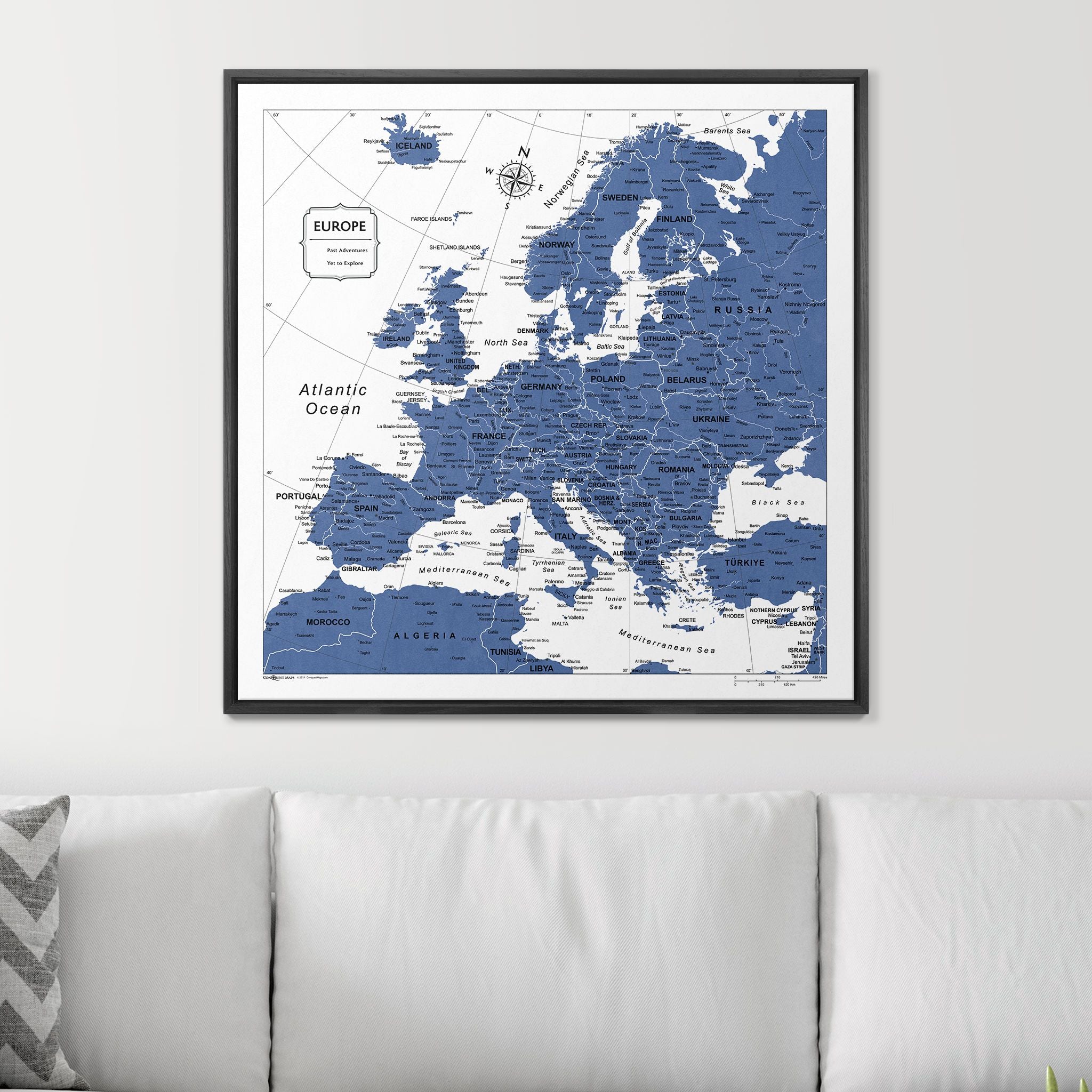 Push Pin Europe Map (Pin Board) - Navy Color Splash CM Pin Board