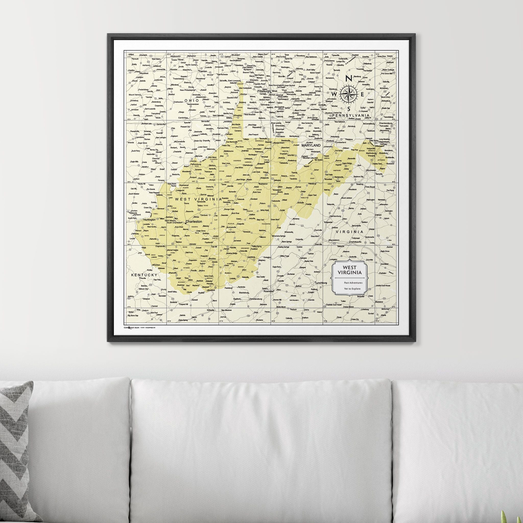 Push Pin West Virginia Map (Pin Board) - Yellow Color Splash CM Pin Board