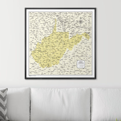 Push Pin West Virginia Map (Pin Board) - Yellow Color Splash CM Pin Board