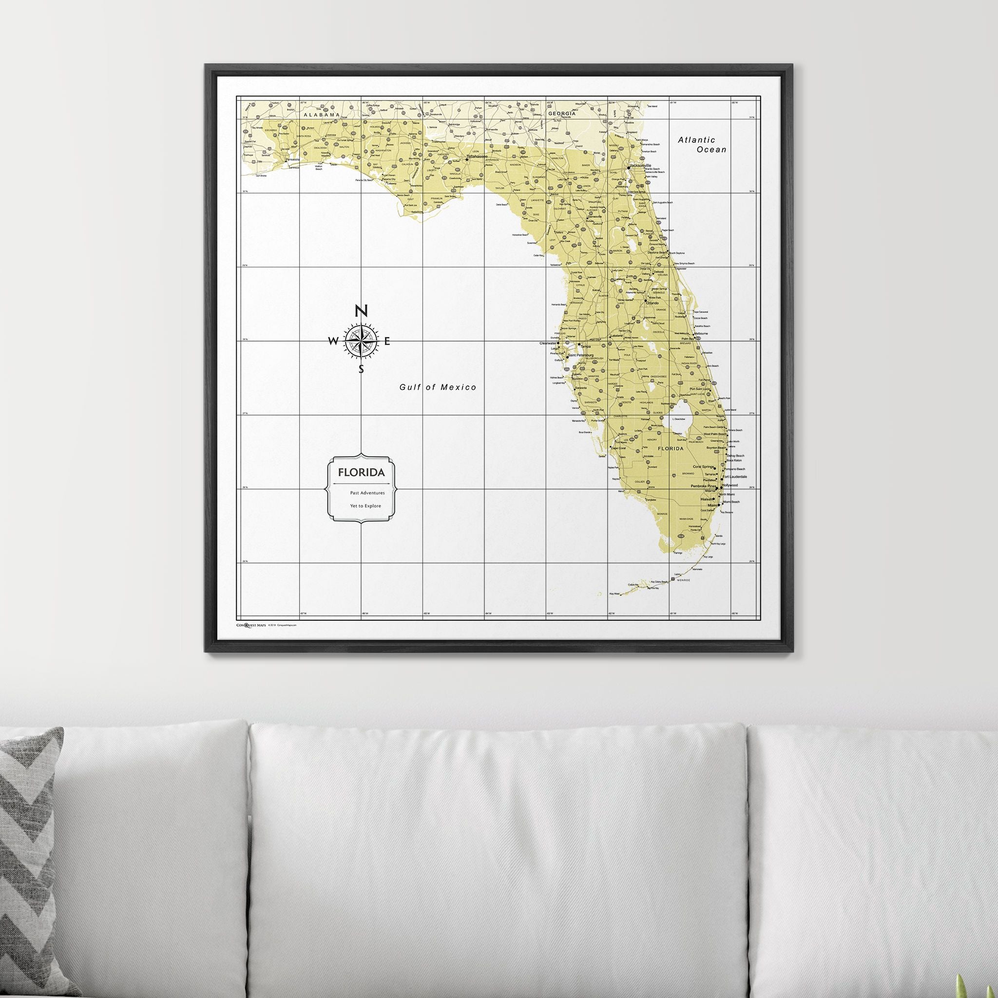 Push Pin Florida Map (Pin Board) - Yellow Color Splash CM Pin Board