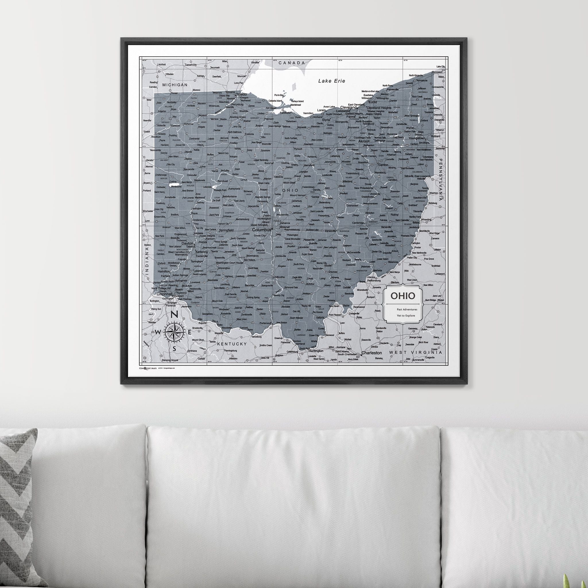 Push Pin Ohio Map (Pin Board) - Dark Gray Color Splash CM Pin Board