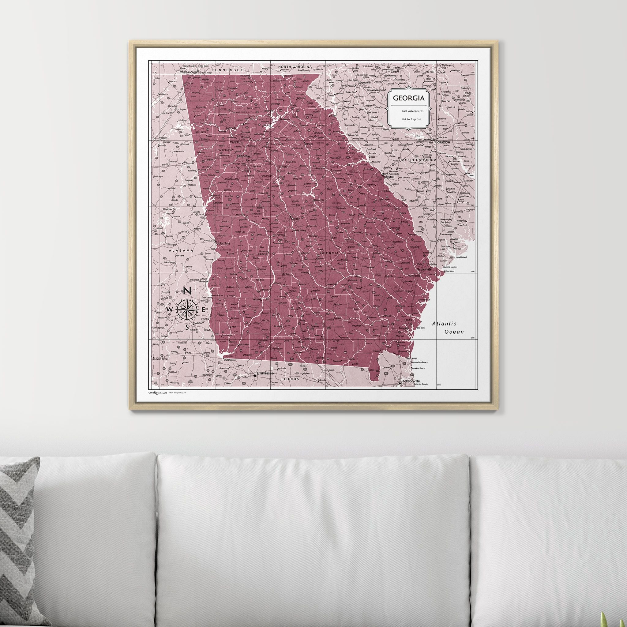 Push Pin Georgia Map (Pin Board) - Burgundy Color Splash CM Pin Board