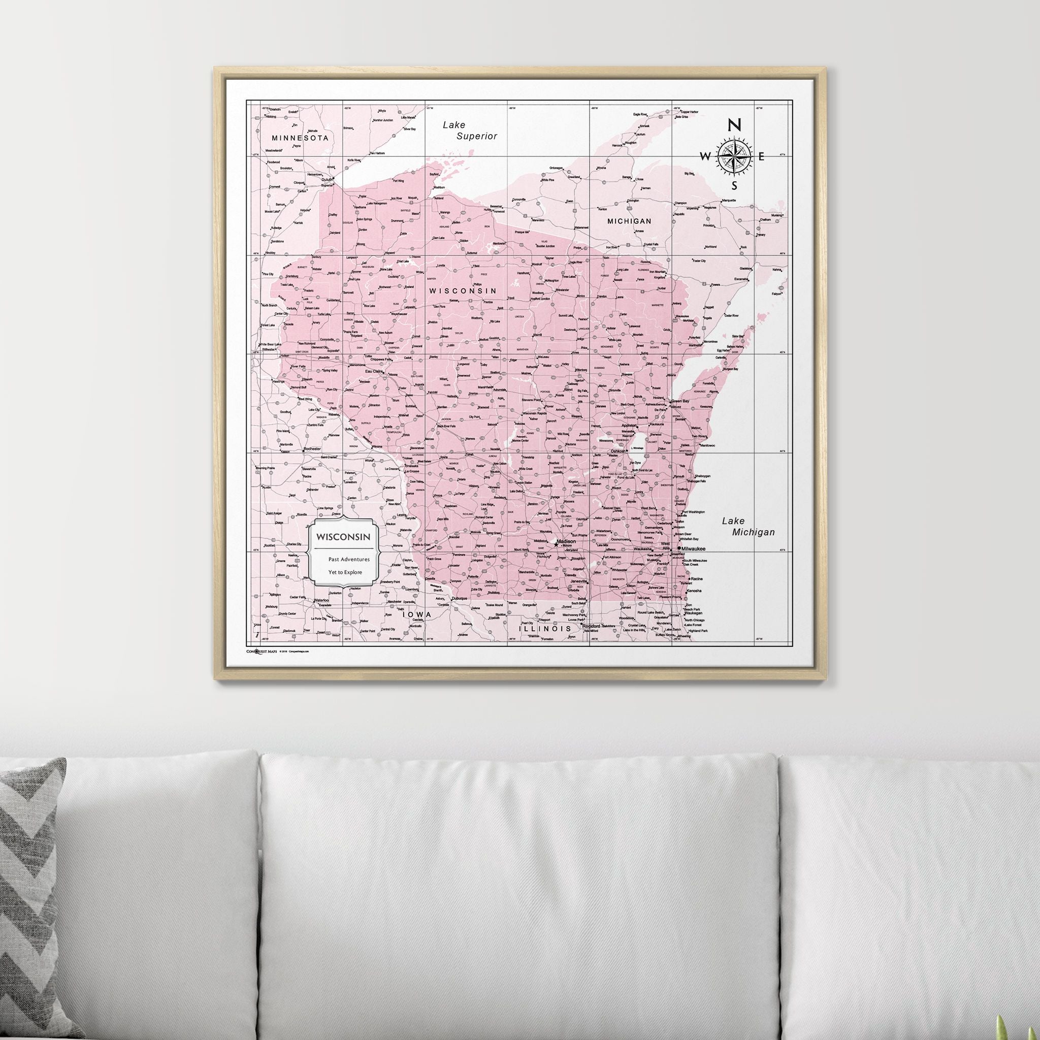 Push Pin Wisconsin Map (Pin Board) - Pink Color Splash CM Pin Board