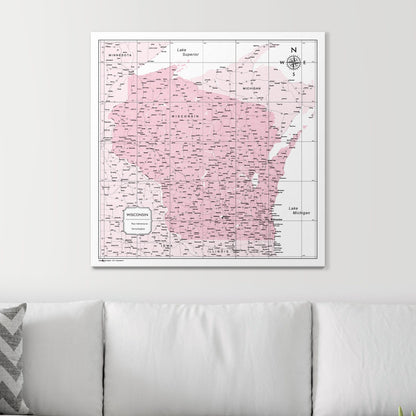 Push Pin Wisconsin Map (Pin Board) - Pink Color Splash CM Pin Board