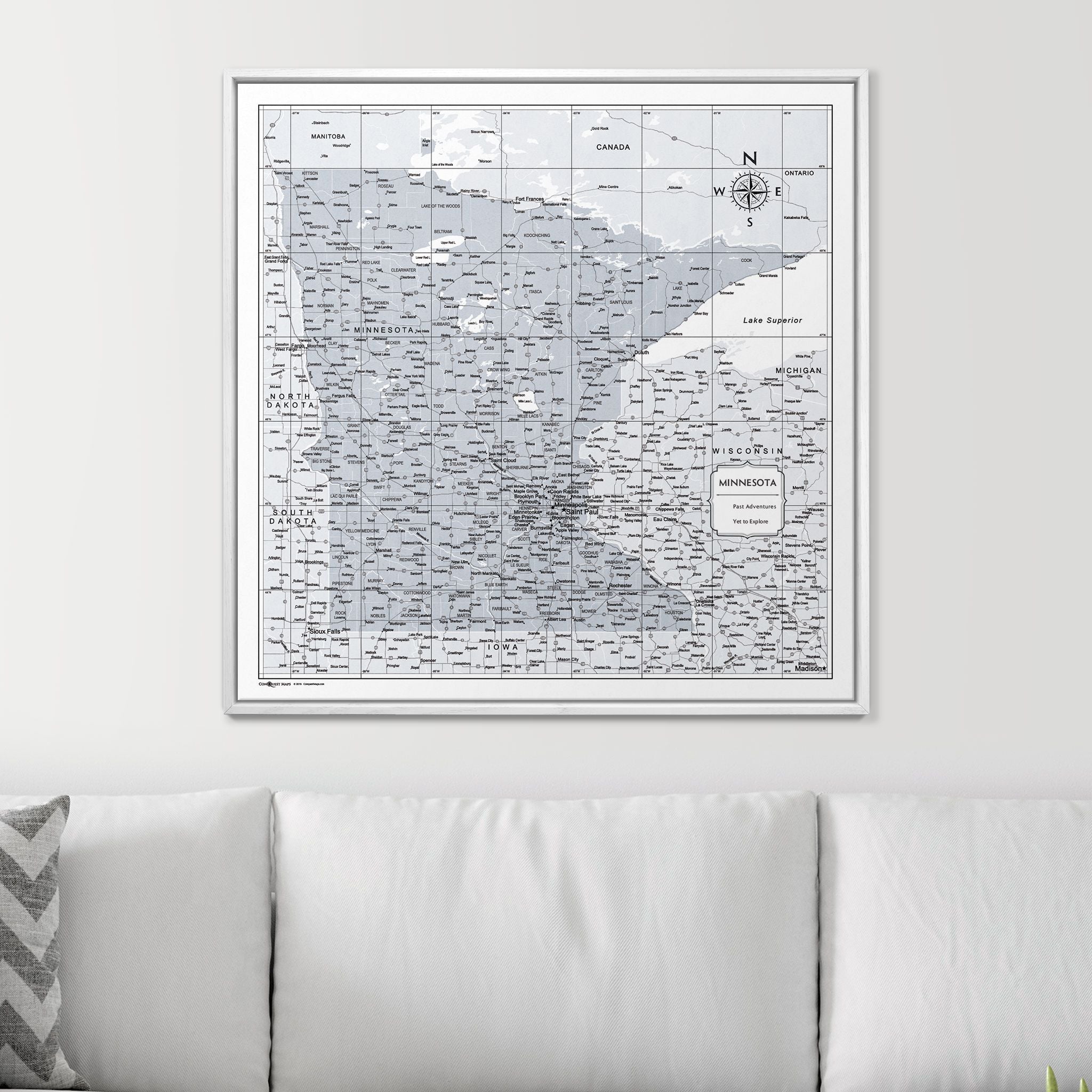 Push Pin Minnesota Map (Pin Board) - Light Gray Color Splash CM Pin Board