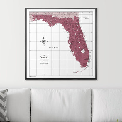 Push Pin Florida Map (Pin Board) - Burgundy Color Splash CM Pin Board