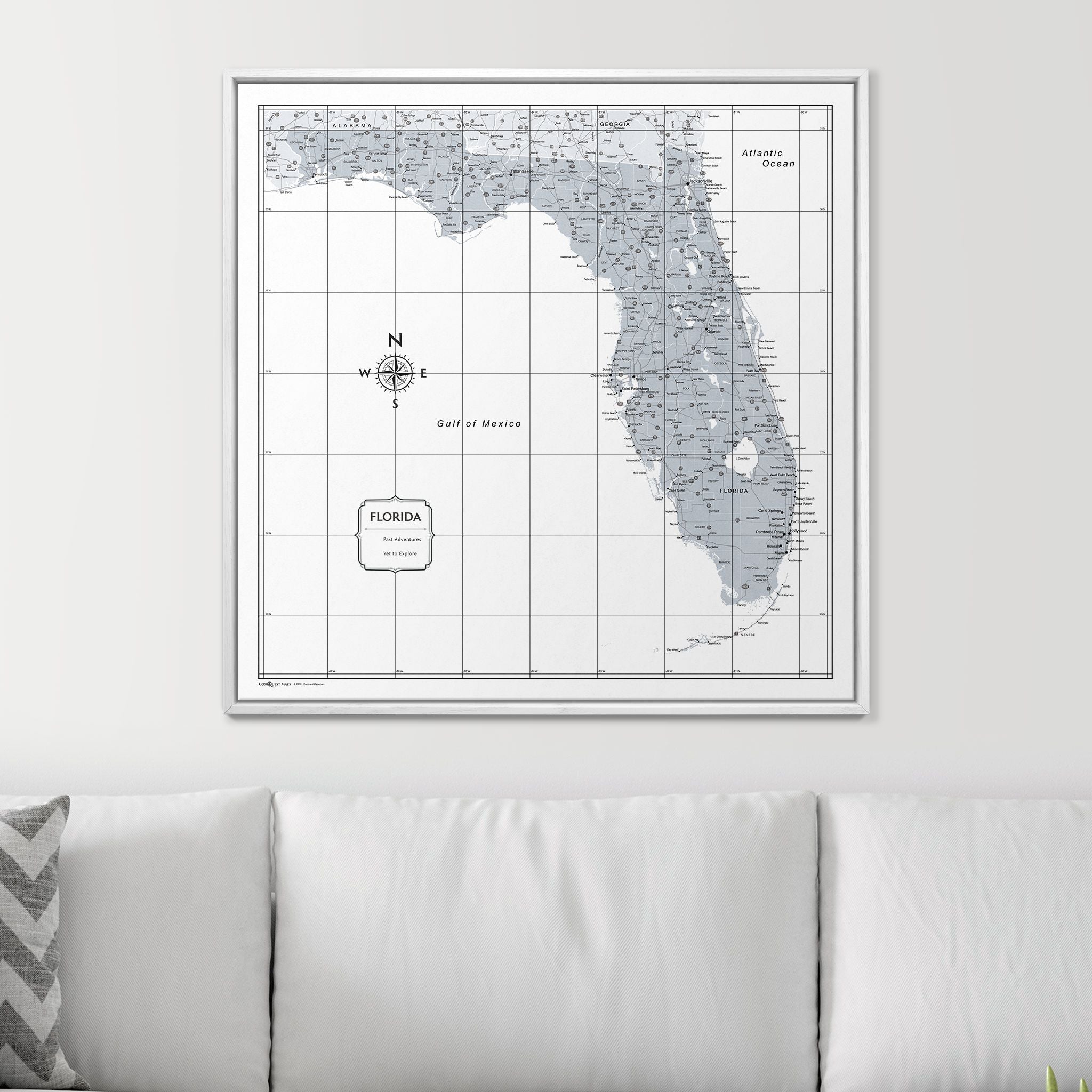 Push Pin Florida Map (Pin Board) - Light Gray Color Splash CM Pin Board