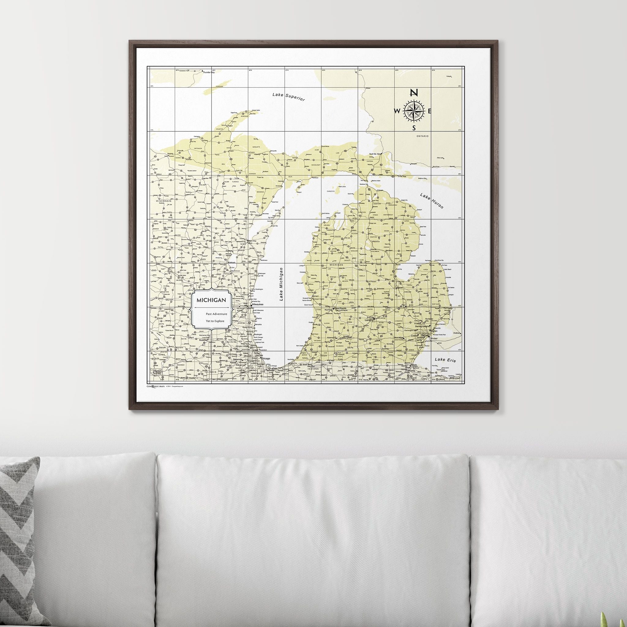 Push Pin Michigan Map (Pin Board) - Yellow Color Splash CM Pin Board