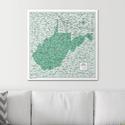 Push Pin West Virginia Map (Pin Board) - Green Color Splash CM Pin Board