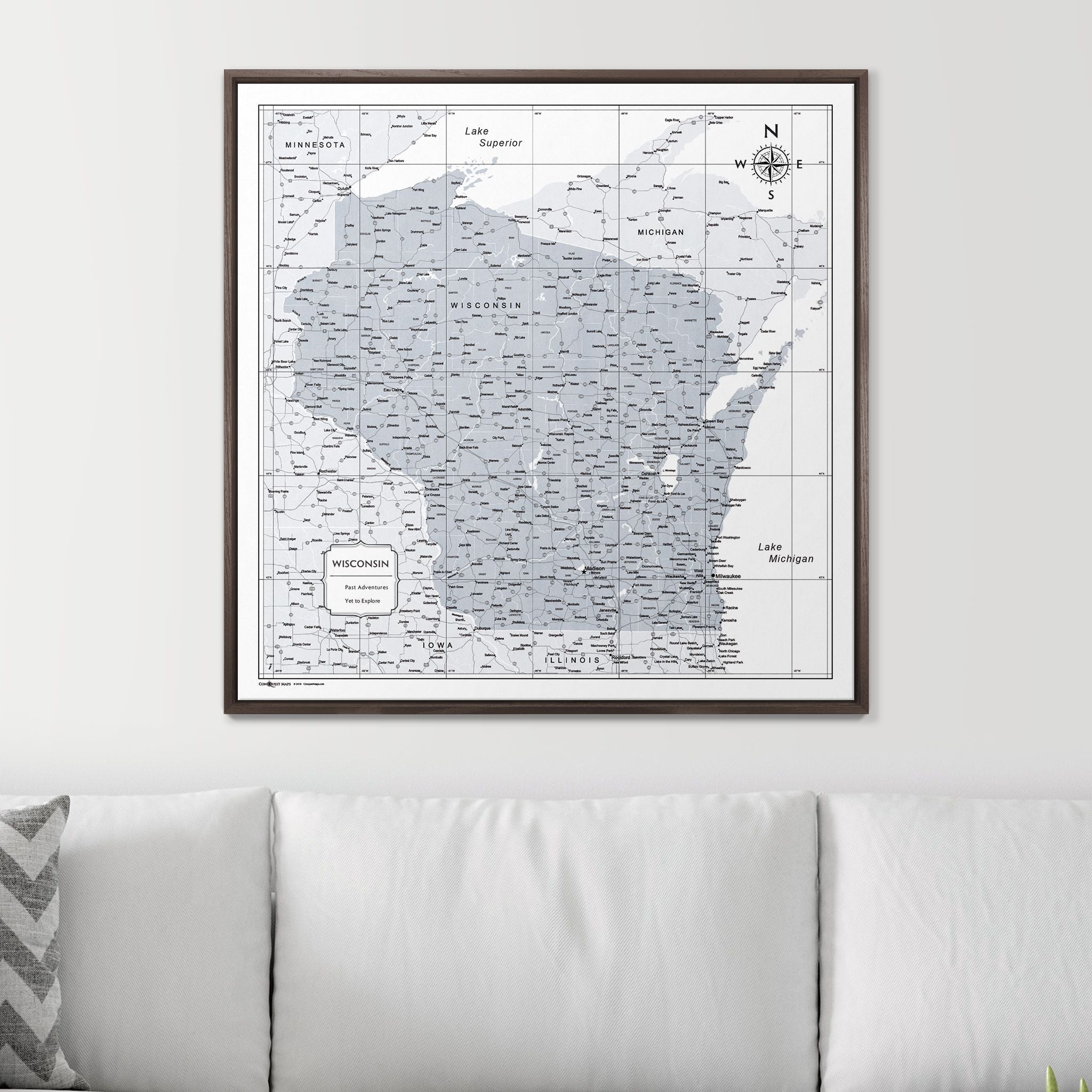 Push Pin Wisconsin Map (Pin Board) - Light Gray Color Splash CM Pin Board