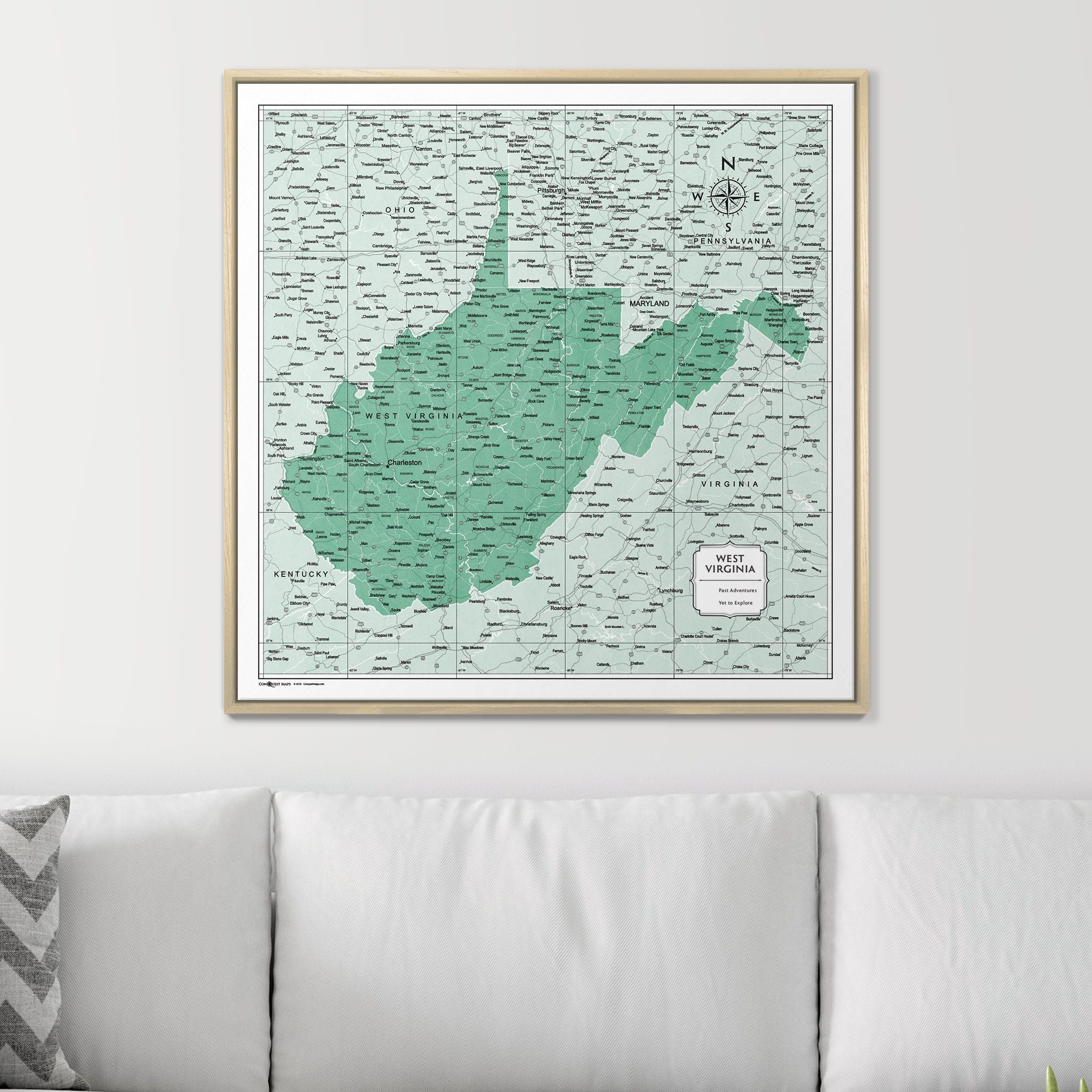 Push Pin West Virginia Map (Pin Board) - Green Color Splash CM Pin Board