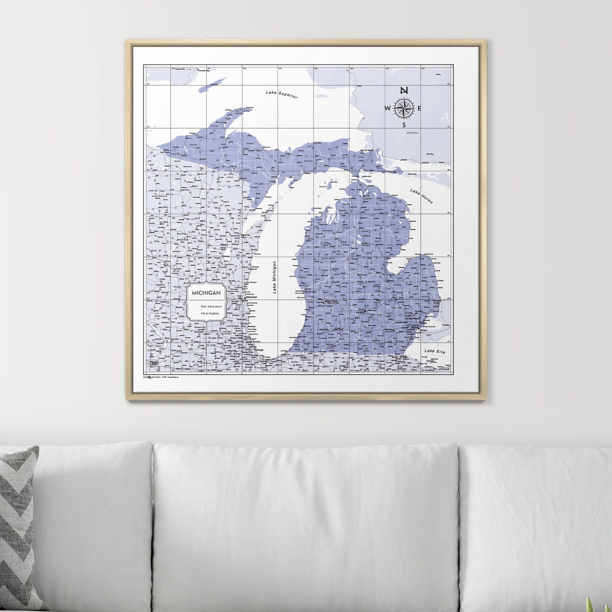 Push Pin Michigan Map (Pin Board) - Purple Color Splash CM Pin Board