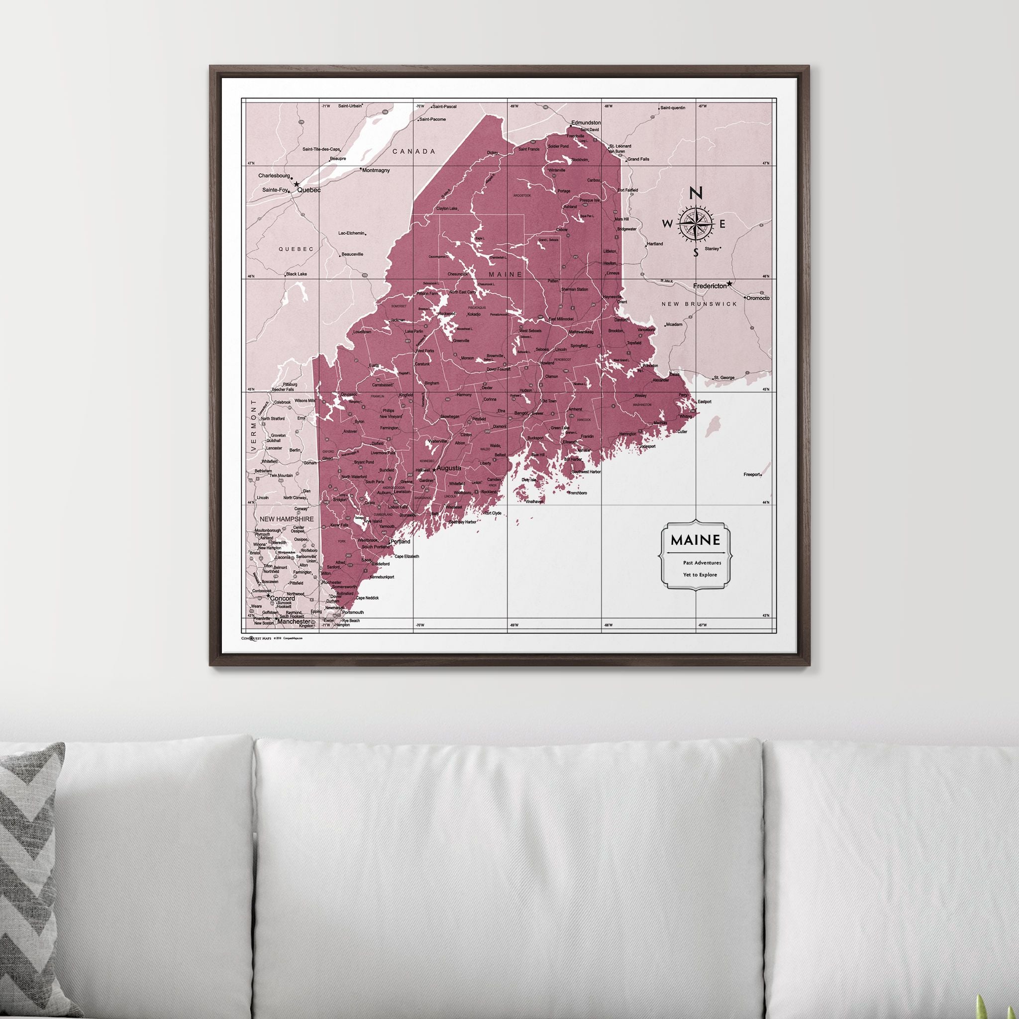 Push Pin Maine Map (Pin Board) - Burgundy Color Splash CM Pin Board