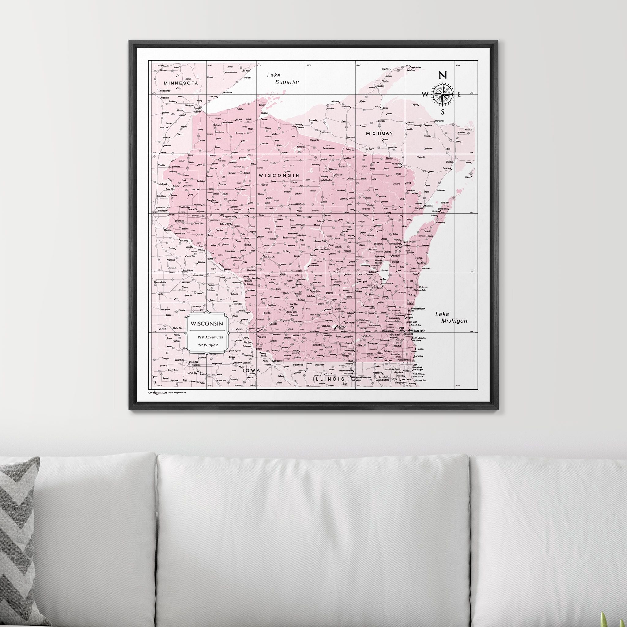 Push Pin Wisconsin Map (Pin Board) - Pink Color Splash CM Pin Board