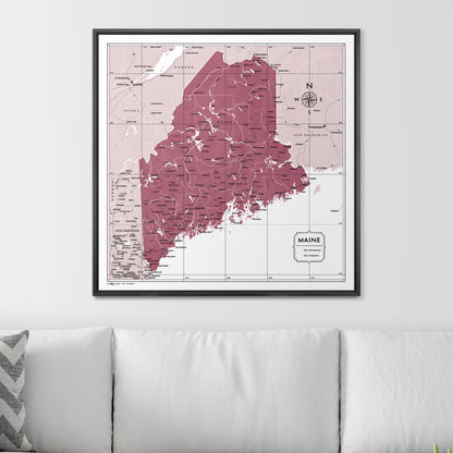 Push Pin Maine Map (Pin Board) - Burgundy Color Splash CM Pin Board