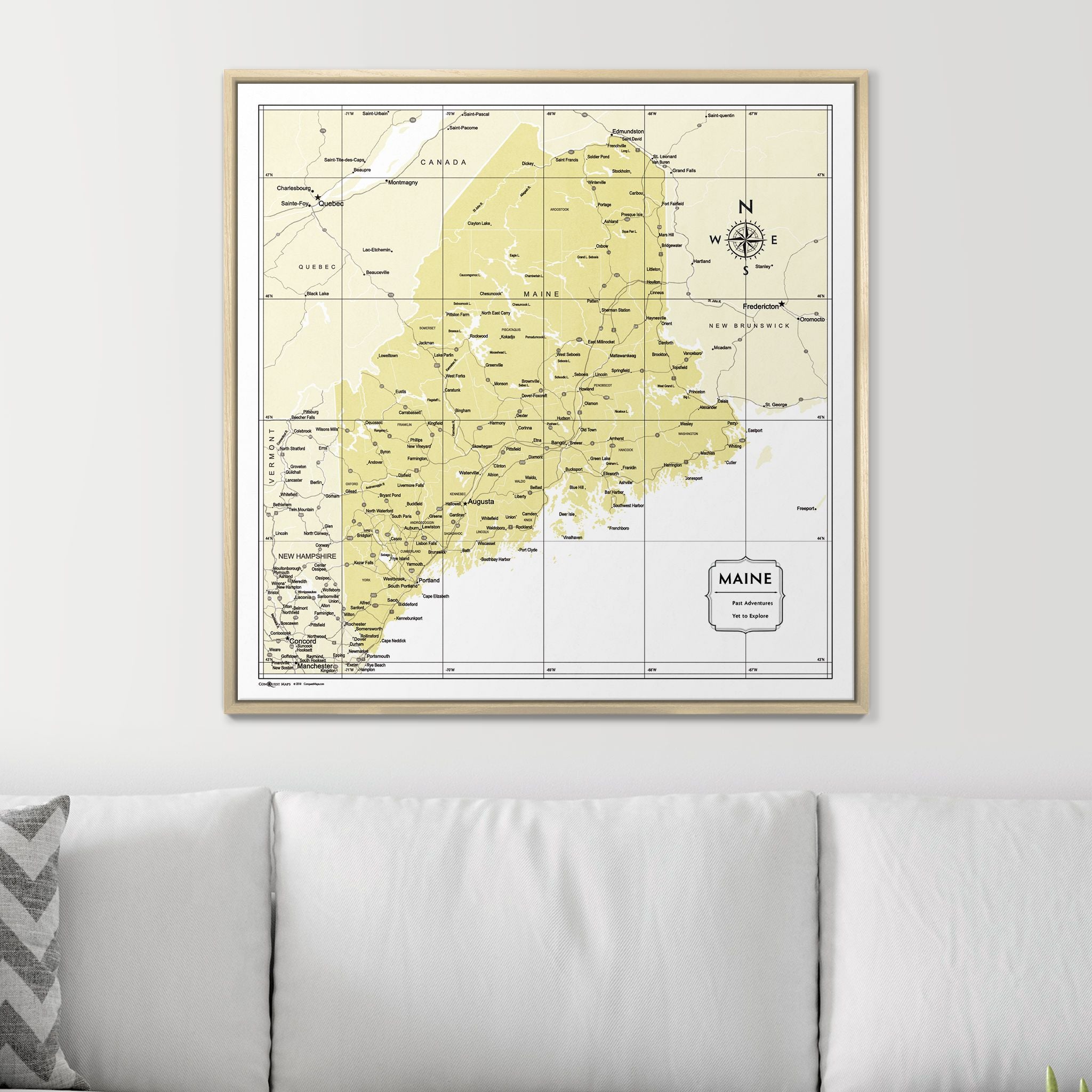 Push Pin Maine Map (Pin Board) - Yellow Color Splash CM Pin Board