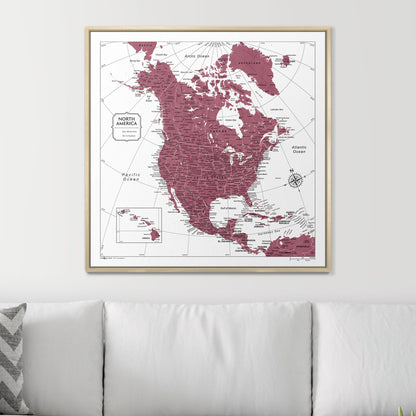 Push Pin North America Map (Pin Board) - Burgundy Color Splash CM Pin Board