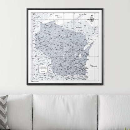 Push Pin Wisconsin Map (Pin Board) - Light Gray Color Splash CM Pin Board