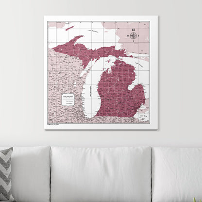 Push Pin Michigan Map (Pin Board) - Burgundy Color Splash CM Pin Board