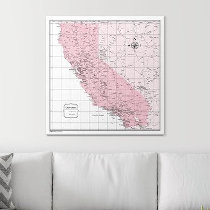 Push Pin California Map (Pin Board) - Pink Color Splash CM Pin Board