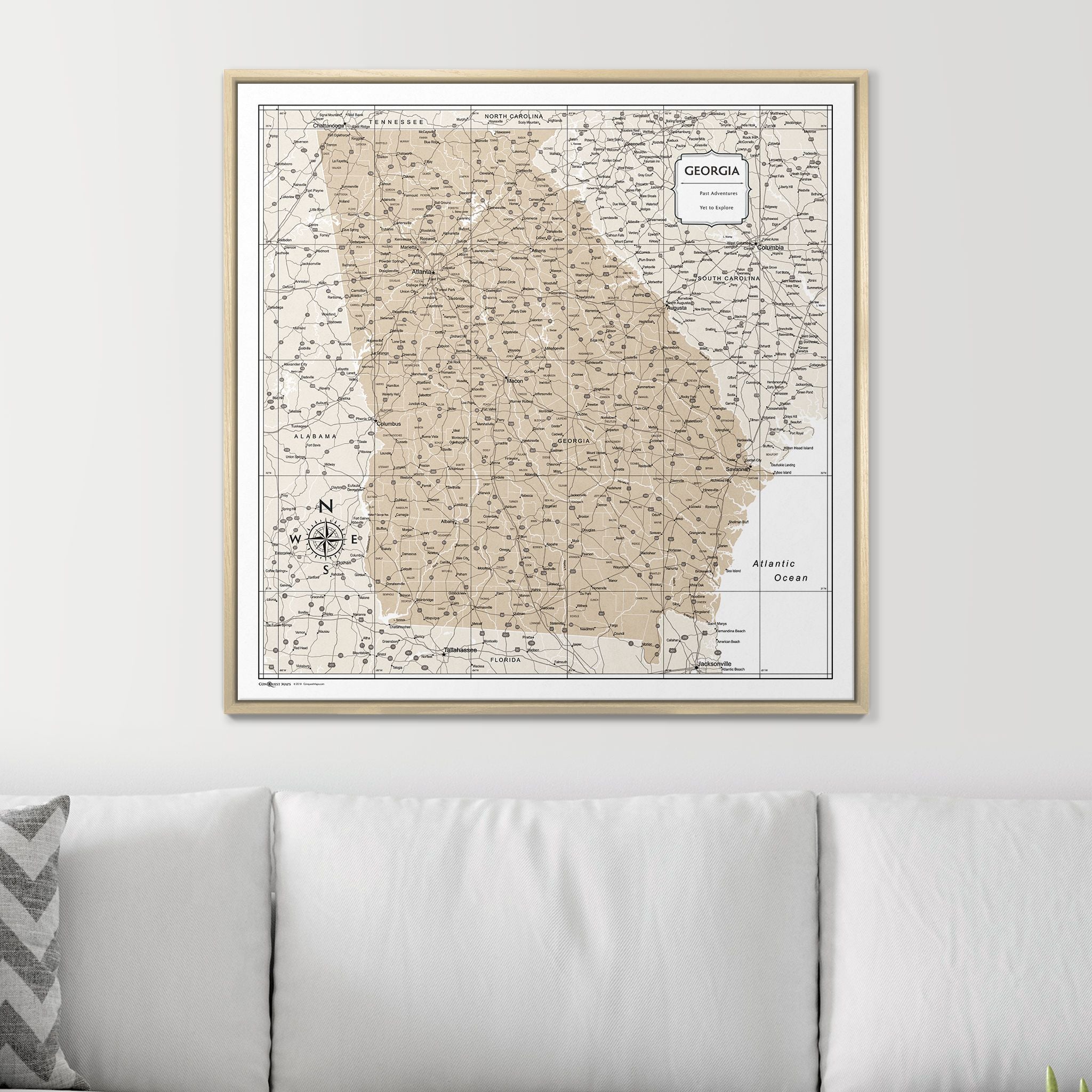 Push Pin Georgia Map (Pin Board) - Light Brown Color Splash CM Pin Board