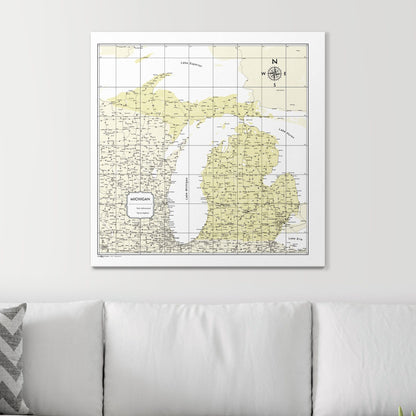 Push Pin Michigan Map (Pin Board) - Yellow Color Splash CM Pin Board