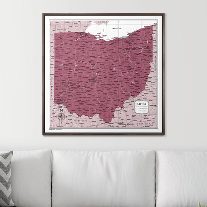 Push Pin Ohio Map (Pin Board) - Burgundy Color Splash CM Pin Board