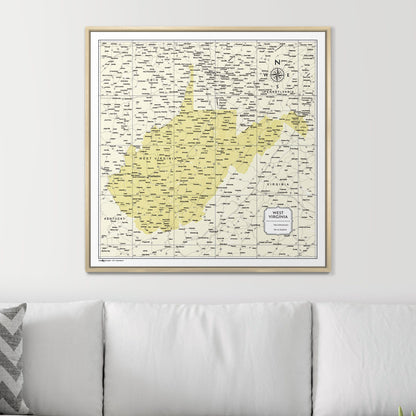 Push Pin West Virginia Map (Pin Board) - Yellow Color Splash CM Pin Board