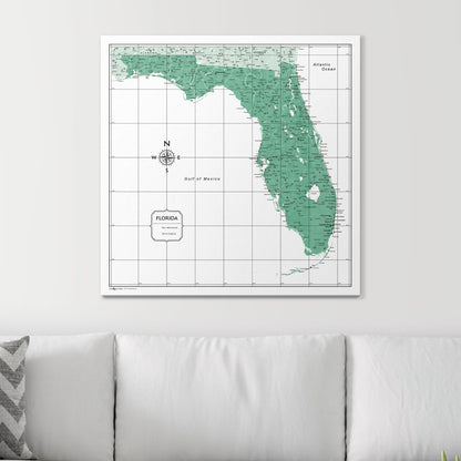 Push Pin Florida Map (Pin Board) - Green Color Splash CM Pin Board