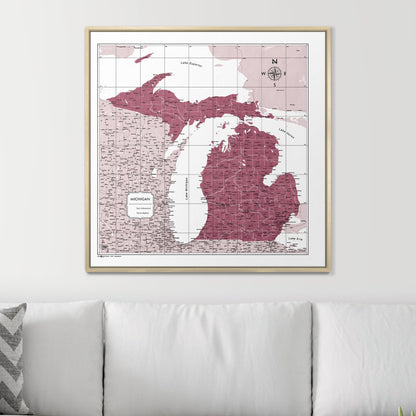 Push Pin Michigan Map (Pin Board) - Burgundy Color Splash CM Pin Board