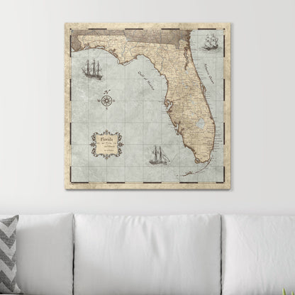 Push Pin Florida Map (Pin Board) - Rustic Vintage CM Pin Board