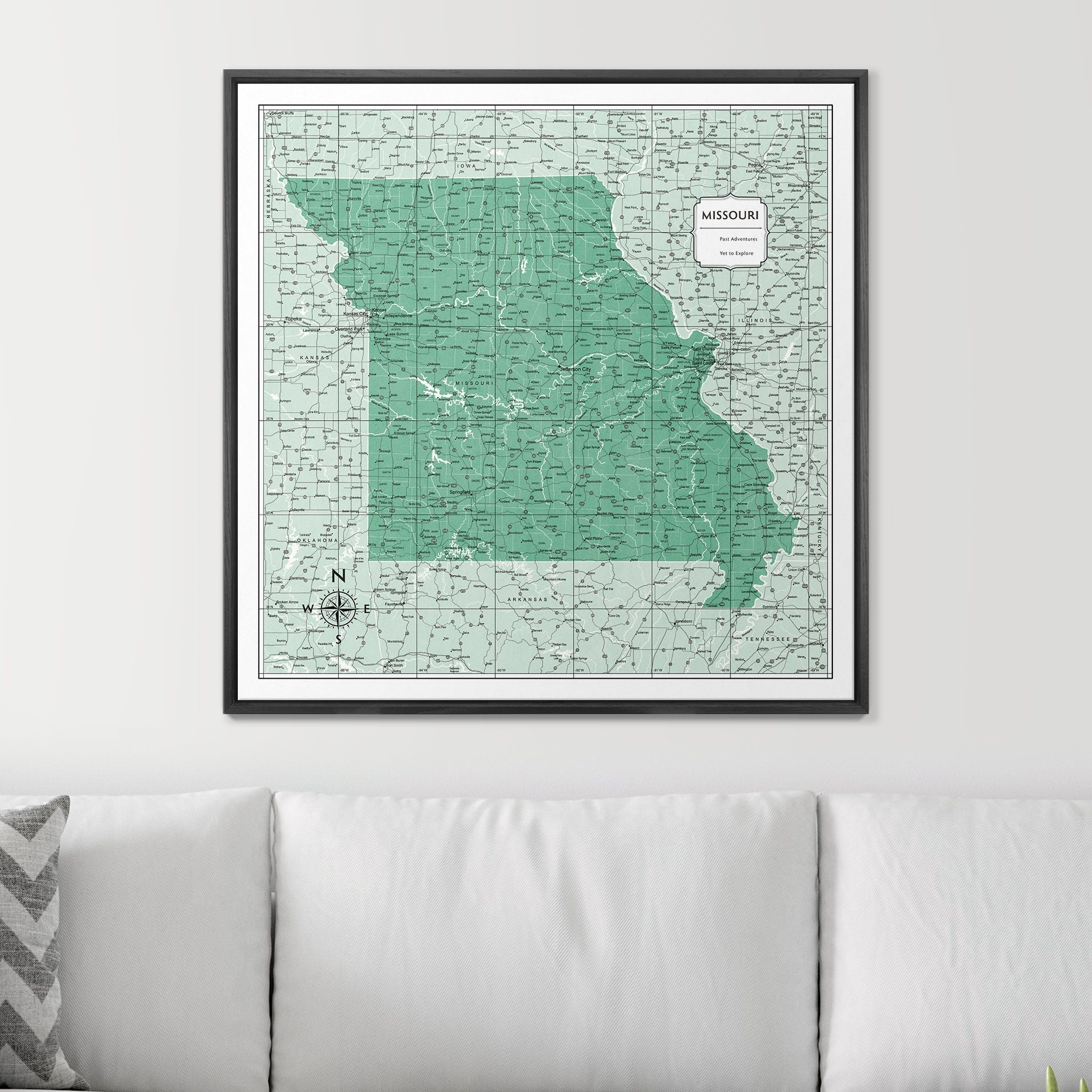 Push Pin Missouri Map (Pin Board) - Green Color Splash CM Pin Board