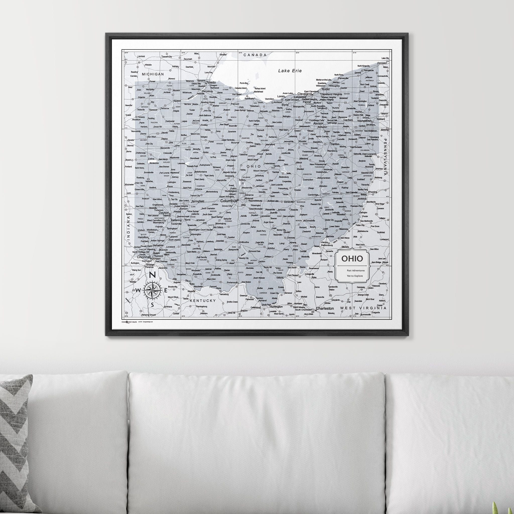 Push Pin Ohio Map (Pin Board) - Light Gray Color Splash CM Pin Board