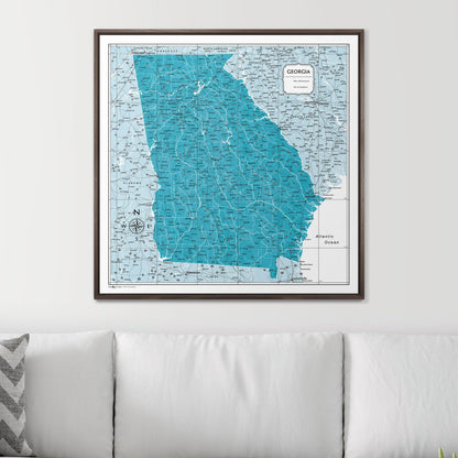 Push Pin Georgia Map (Pin Board) - Teal Color Splash CM Pin Board