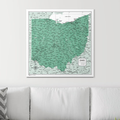 Push Pin Ohio Map (Pin Board) - Green Color Splash CM Pin Board