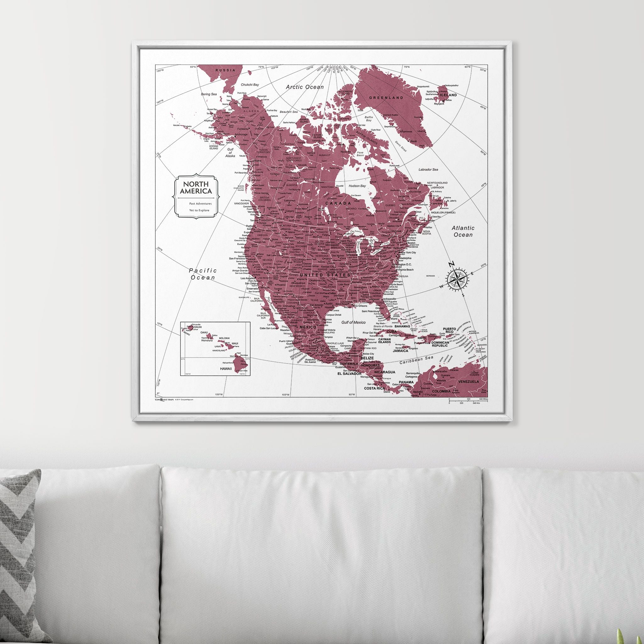 Push Pin North America Map (Pin Board) - Burgundy Color Splash CM Pin Board