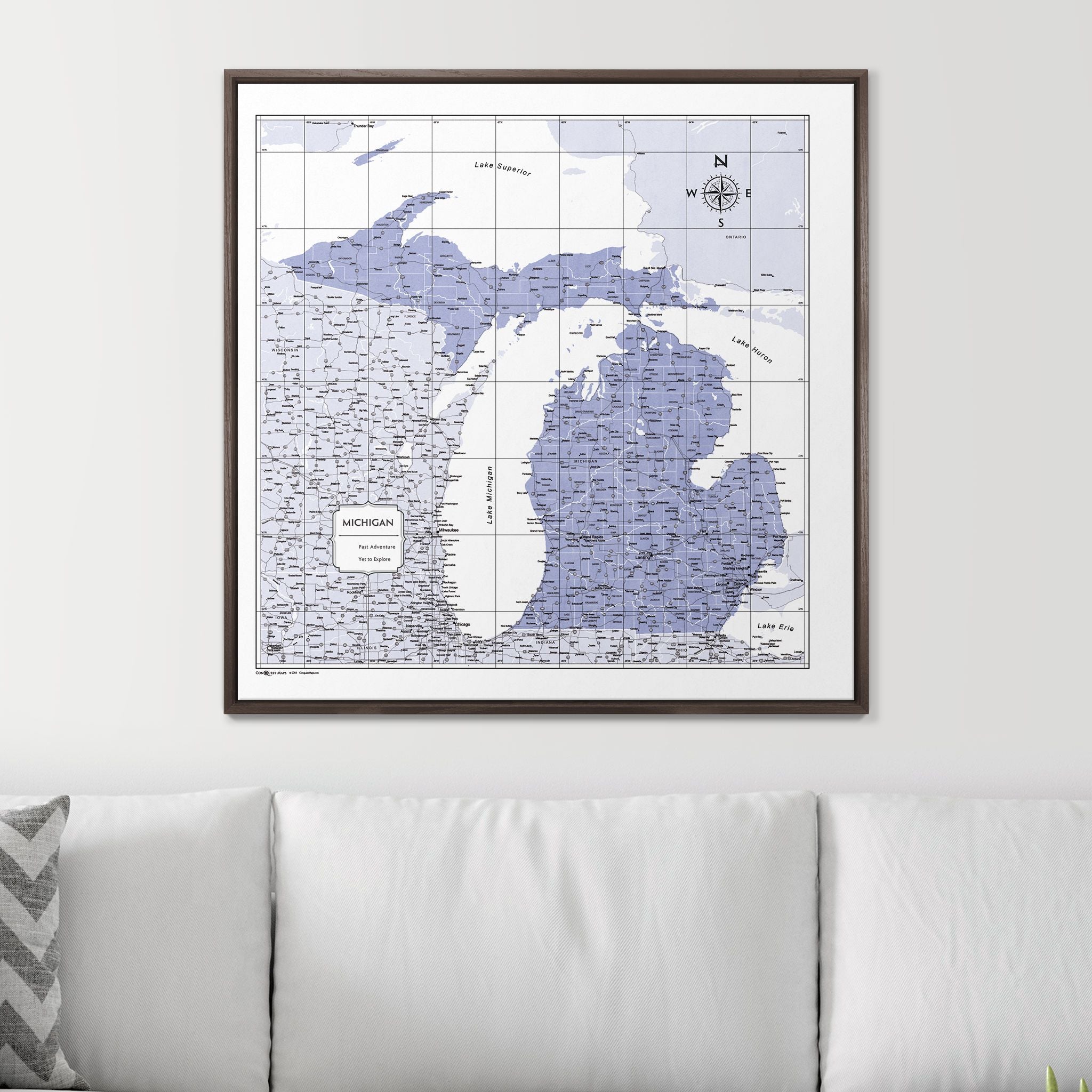 Push Pin Michigan Map (Pin Board) - Purple Color Splash CM Pin Board