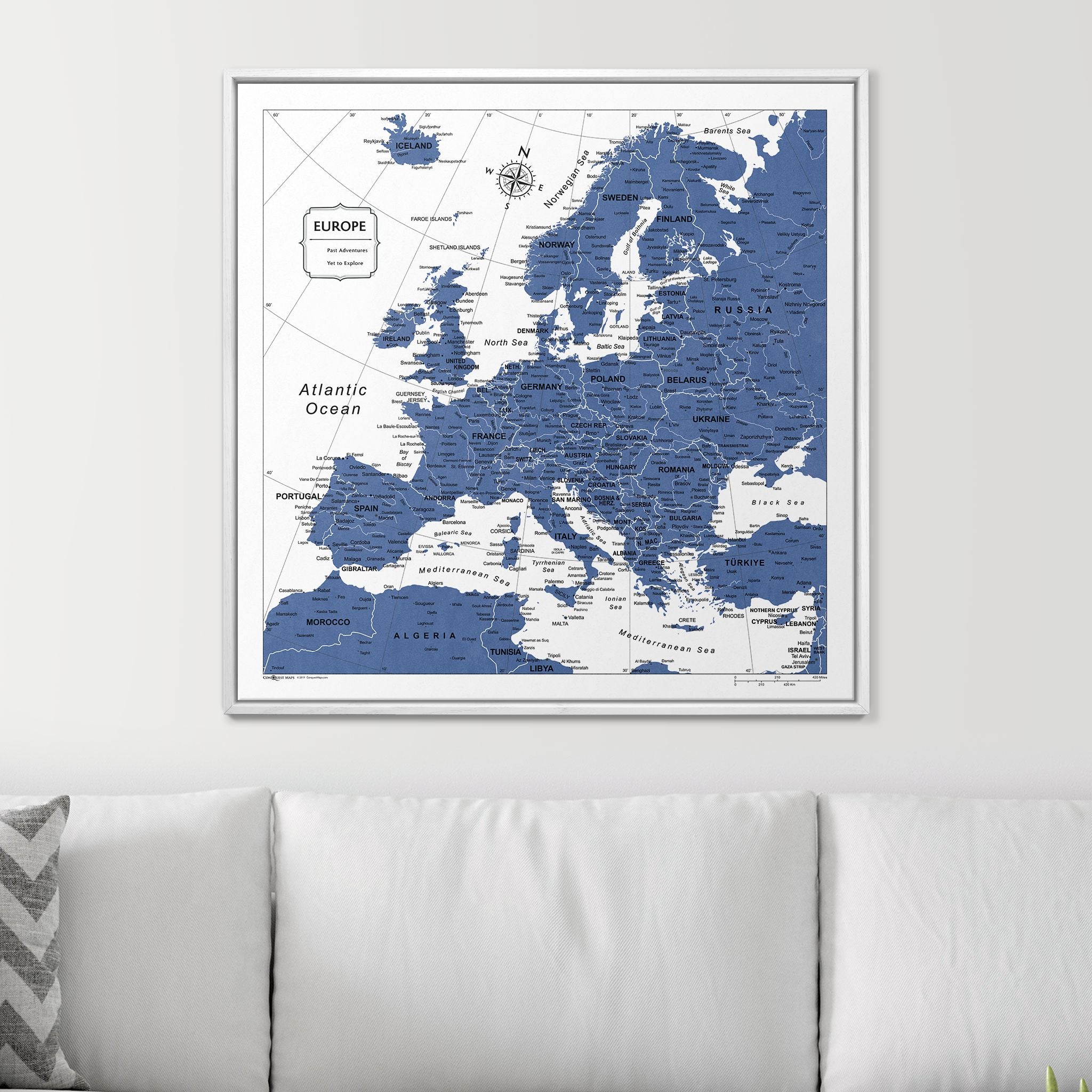 Push Pin Europe Map (Pin Board) - Navy Color Splash CM Pin Board