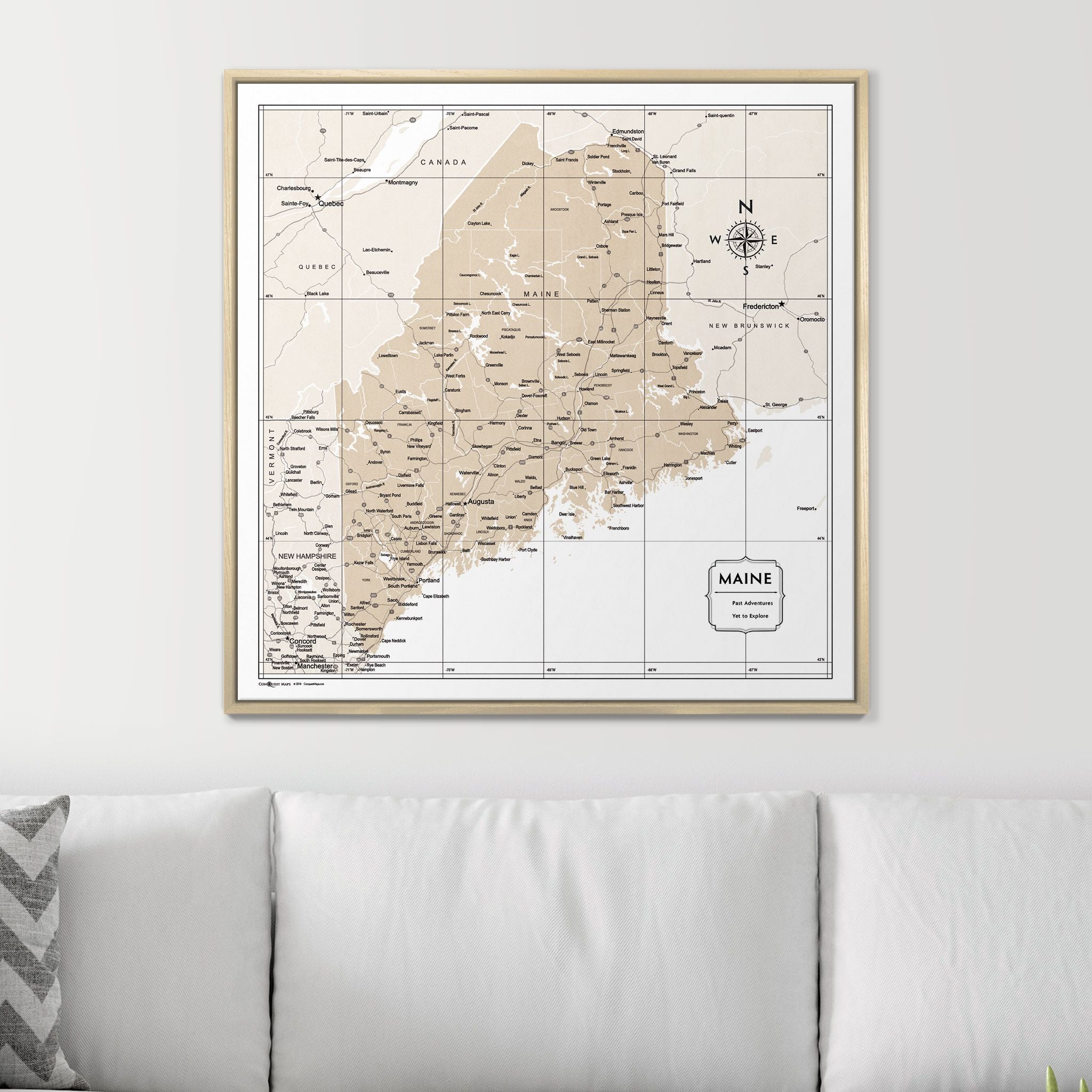 Push Pin Maine Map (Pin Board) - Light Brown Color Splash CM Pin Board