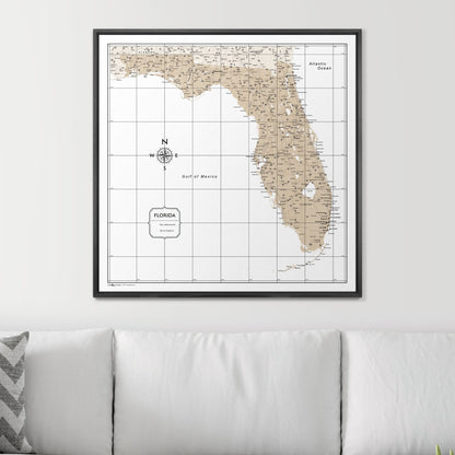 Push Pin Florida Map (Pin Board) - Light Brown Color Splash CM Pin Board