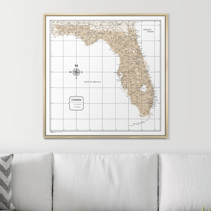 Push Pin Florida Map (Pin Board) - Light Brown Color Splash CM Pin Board